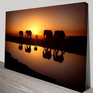 Elephant Sunset Canvas Print Wall Art Hanging Giclee Framed Decor BIG 91x61cm   332336774709